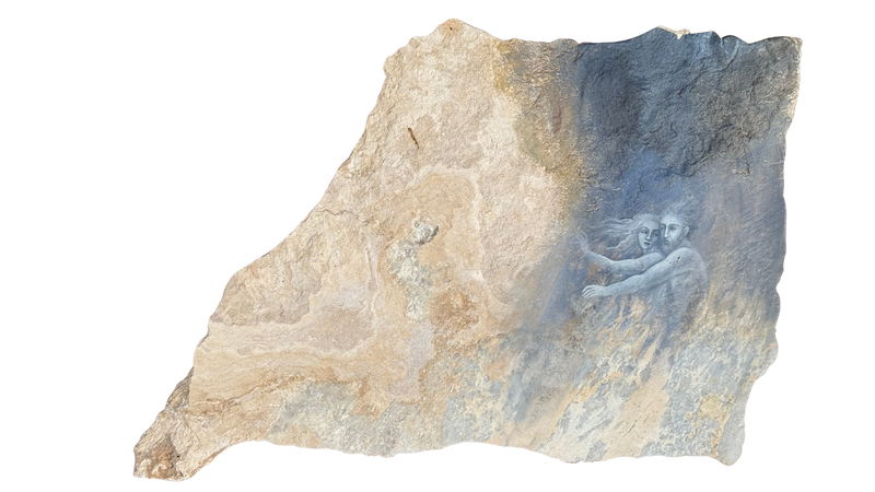 Lucia Maya – Marmol 4 Pareja en el vacio / Óleo sobre marmol – 48 x 31 cm – 1/1