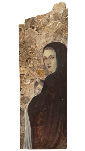 Lucia Maya – Marmol 1 Madre e hijo / Óleo sobre marmol – 25 x 75 cm – 1/1
