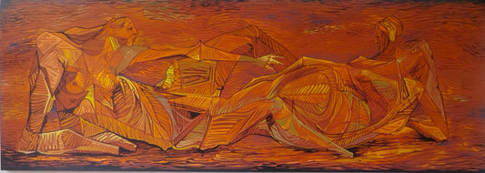 Lote 27: Roberto Loppez  - Adan y Eva (el comienzo de una historia) / Acrílico sobre tela - 250 x 90 cm