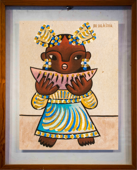 LOTE 015 / José Maria de Servin - Niña con sandía / Acrílico sobre papel - 49 x 38 cm