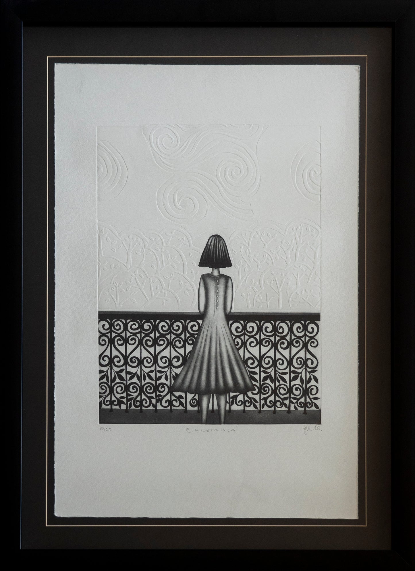 LOTE 033 / Laura Castellanos - La espera / Linograbado - 49 x 37 cm