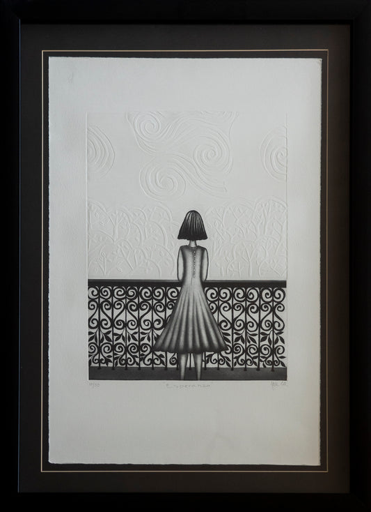 LOTE 033 / Laura Castellanos - La espera / Linograbado - 49 x 37 cm