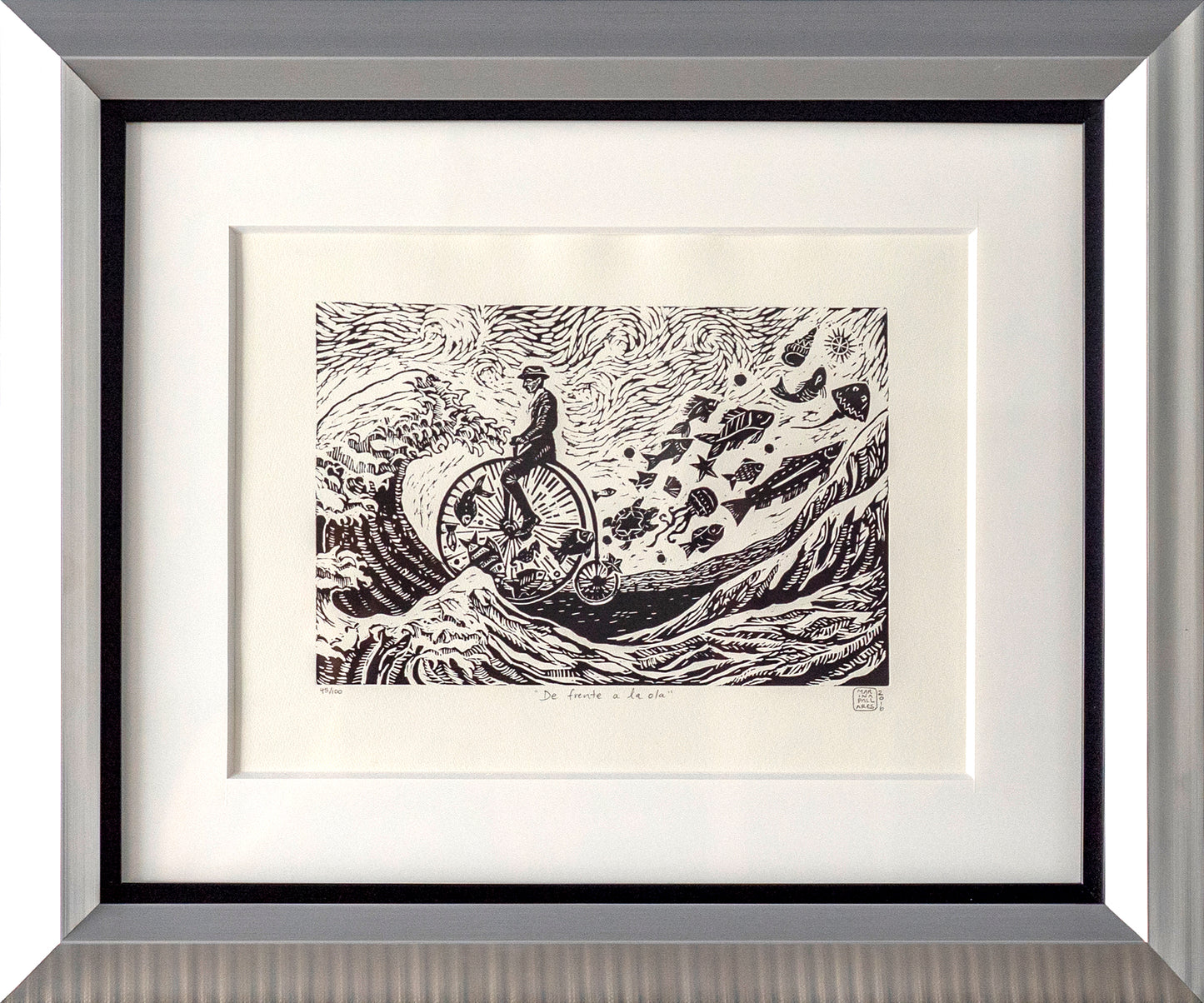 Marina Pallares - "De frente a la ola" / Linoleo - 20 x 30 cm