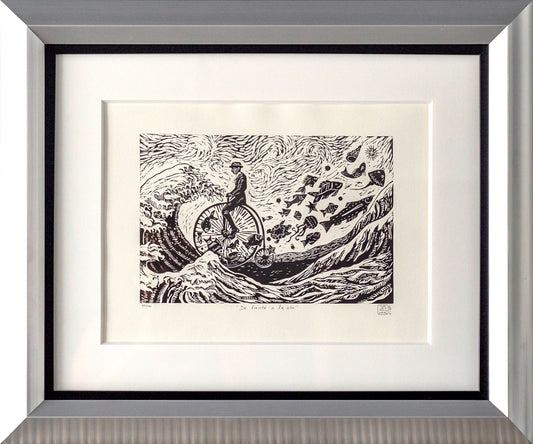 Marina Pallares - "De frente a la ola" / Linoleo - 20 x 30 cm