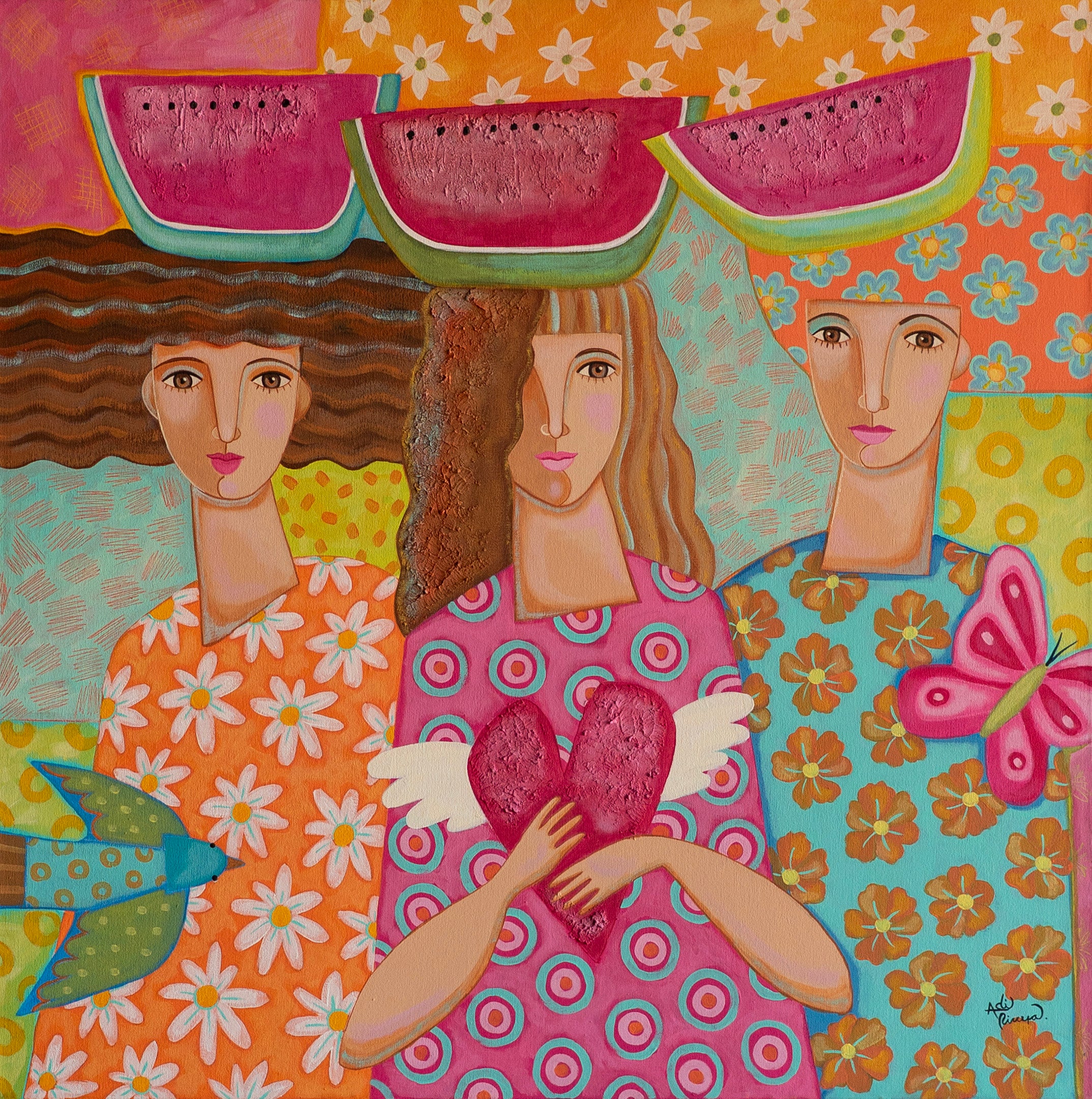 Adi Rivera – Las Tres Sandías / Acrílico sobre tela – 80 x 80 cm – 1/1