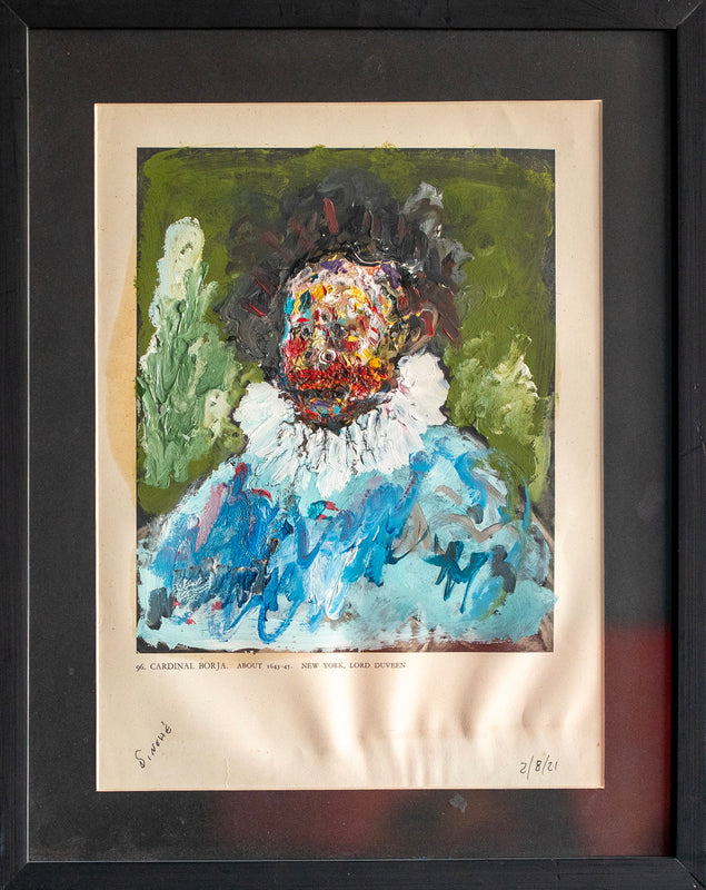 Sinhue Villegas – 96. Cardinal Borja / Óleo sobre hoja de libro sobre hoja de libro – 25 x 36 cm – 1/1