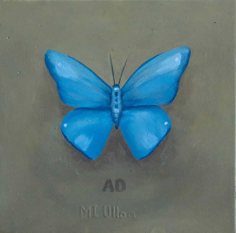 Moises Ulloa – Recuerdo I (Azul) / Mixta sobre mosaico vintage histórico – 26 x 26 cm – 1/1
