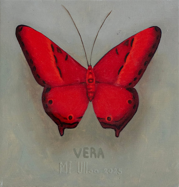 Moises Ulloa – Recuerdo II (Rojo) / Mixta sobre mosaico vintage histórico – 26 x 26 cm – 1/1