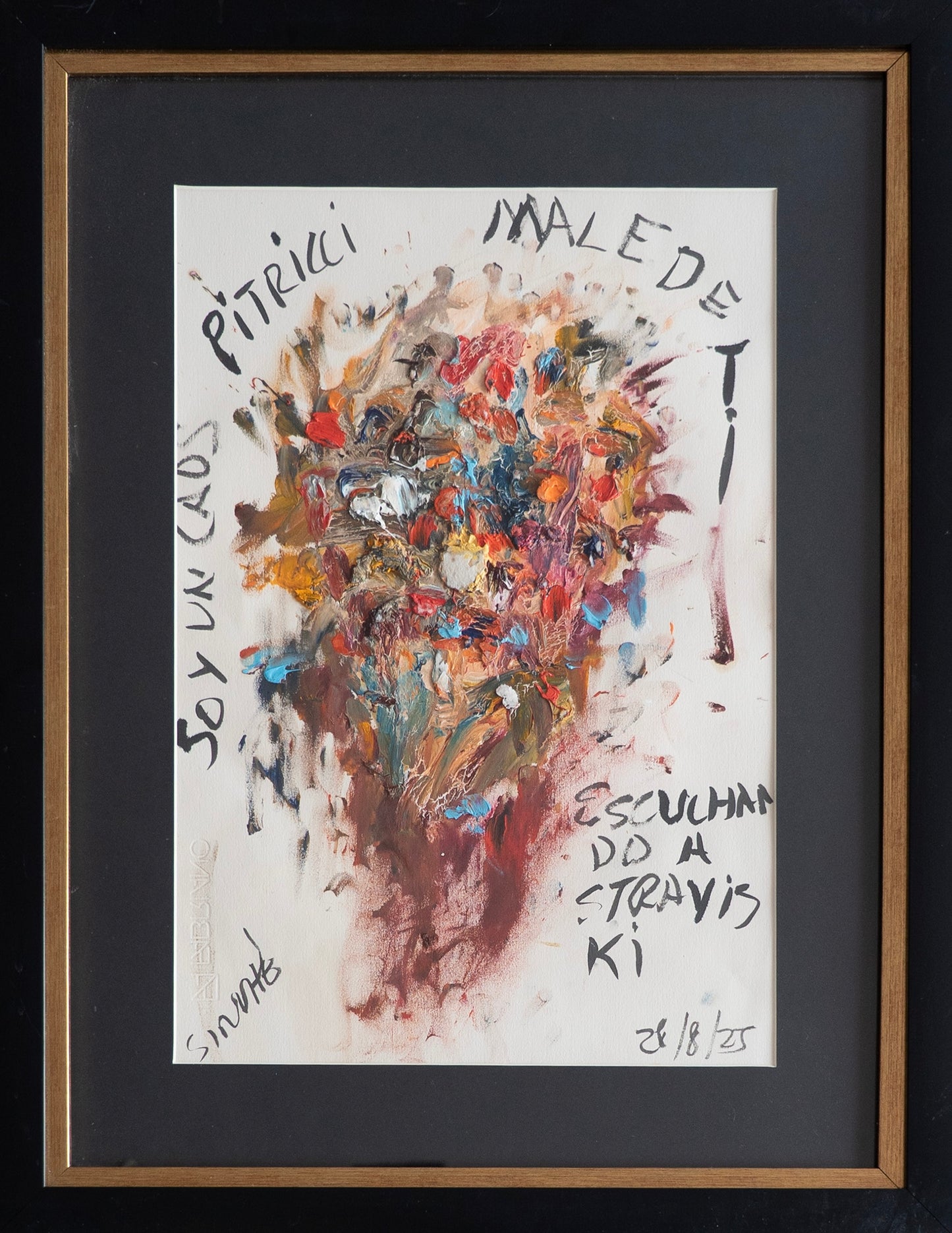 Sinuhe Villegas – ST. Soy un caos escuchando straviski / Oleo  sobre - – 33 x 48 cm – 1/7