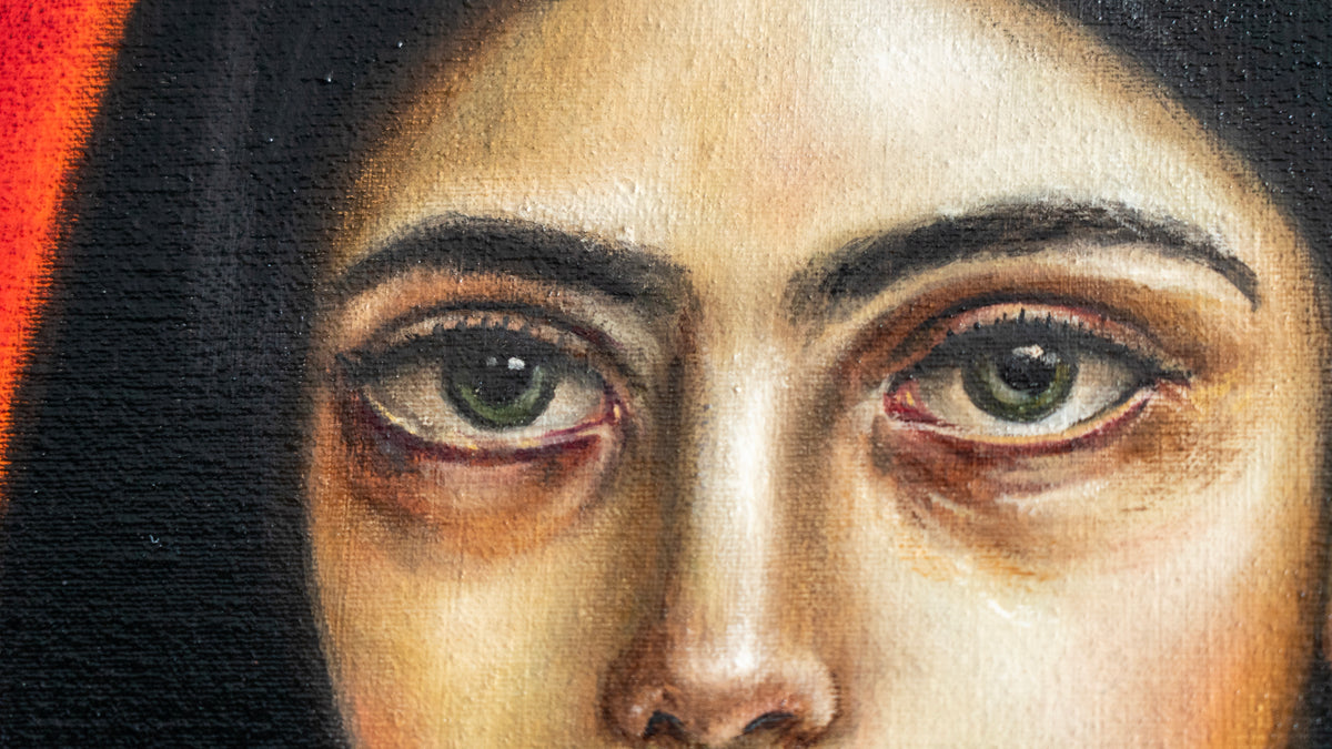 Antonio Fajama  - La joven y su nahual blanco / Óleo sobre tela  - 70 x 90 cm