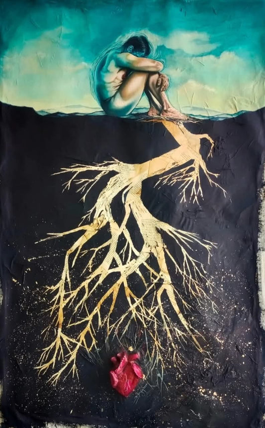 Lote AD9 / Diego Josue Gontorr - Todo lo que no me deja olvidarte / Acrílico, hojas de un libro olvidado y tela sobre madera - 150 x100 cm