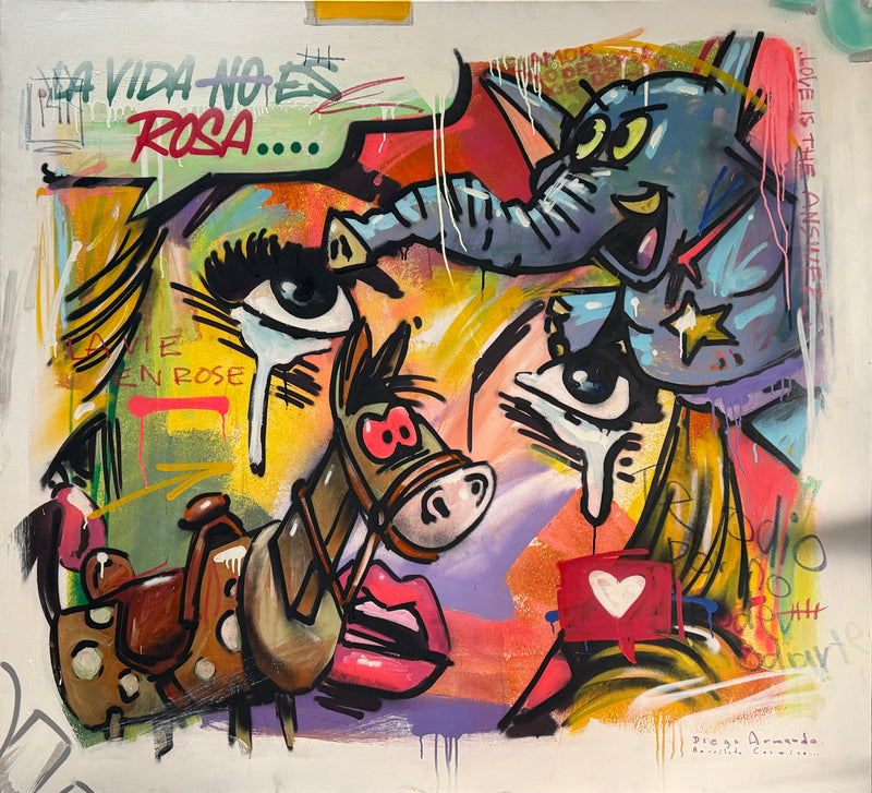 Draine Flores – El arte de la americana es muy caro / Mixta sobre tela sobre - – 150 x 150 cm – 18