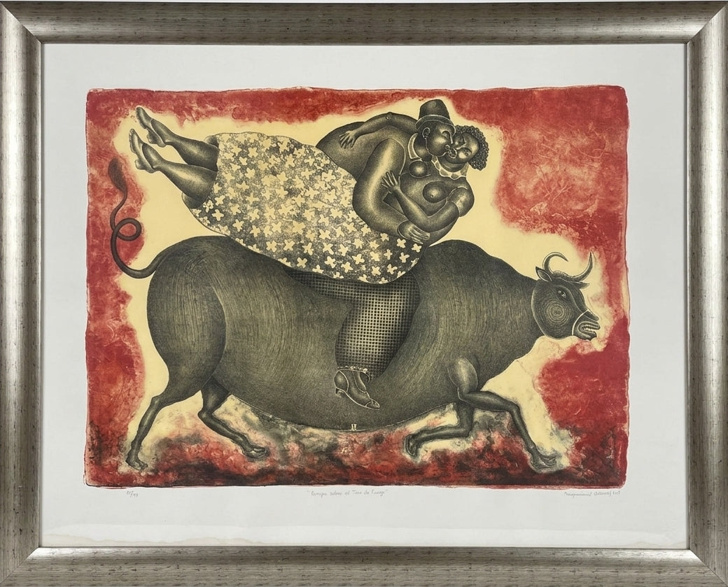 Maximono Javier – Pareja sobre toro de lidia / Grabado sobre papel – 102 x 80 cm – 35/50