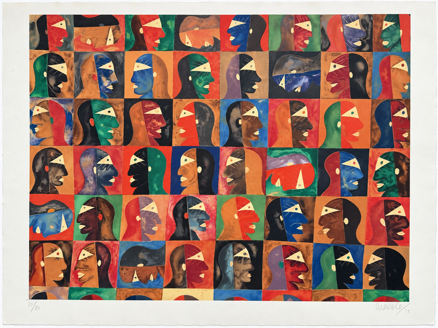 Javier Arevalo  – Caras y mas caras  / grabados  sobre papel – 78 x 98 cm – 70/80
