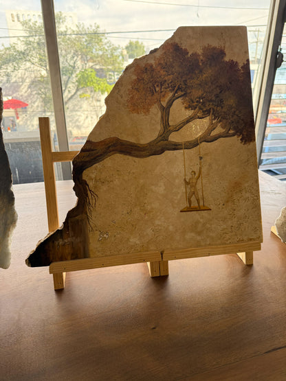 Lucia Maya – Marmol 2 Columpio en el árbol / Óleo sobre marmol – 50 x 47 cm – 1/1
