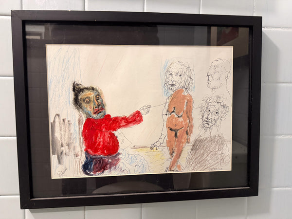 Sinhue Villegas – ST pintor camisa roja con modelo denudo / Óleo sobre papel – 34 x 24 cm – 1/1