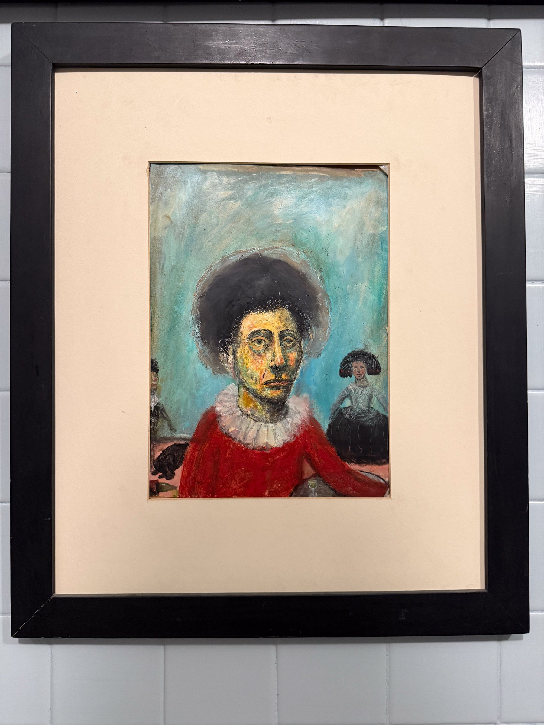 Sinhue Villegas – ST Fondo Azul retrato con camisa roja y afro / Óleo sobre papel – 25 x 34 cm – 1/1