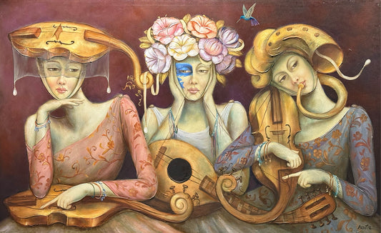 LOTE 022 / Armando Martinez - Las musas / Óleo sobre tela - 130 x 75 cm