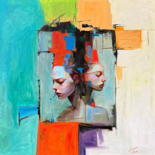 Lote 13 - Anastasia Sergeevna - Retrato de Arlequín / Óleo sobre Tela - 80 x 80 cm