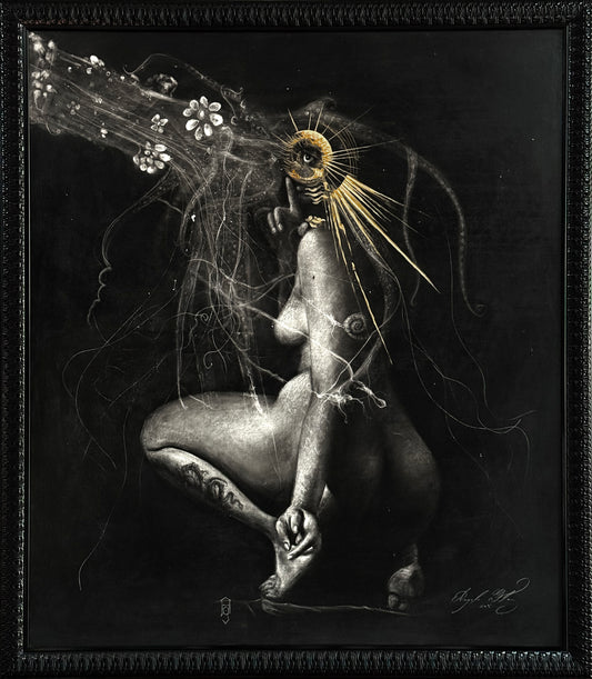 05 / Angelo Gutiérrez - Samsara / Carboncillo sobre tela - 140 x 130 cm