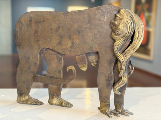 Javier Arévalo - Mujer pantera / Placa de acero al carbón con bronce a la cera perdida - 36 x 45 x 9 cm