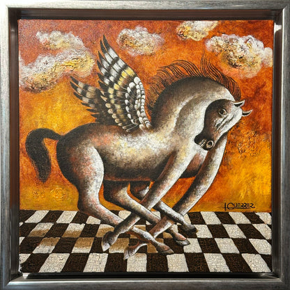 Ignacio Guerrero – Pegaso atrabancado (De la serie caballitos de ensueño) / Acrílico sobre tela – 40 x 40 cm – 1/1
