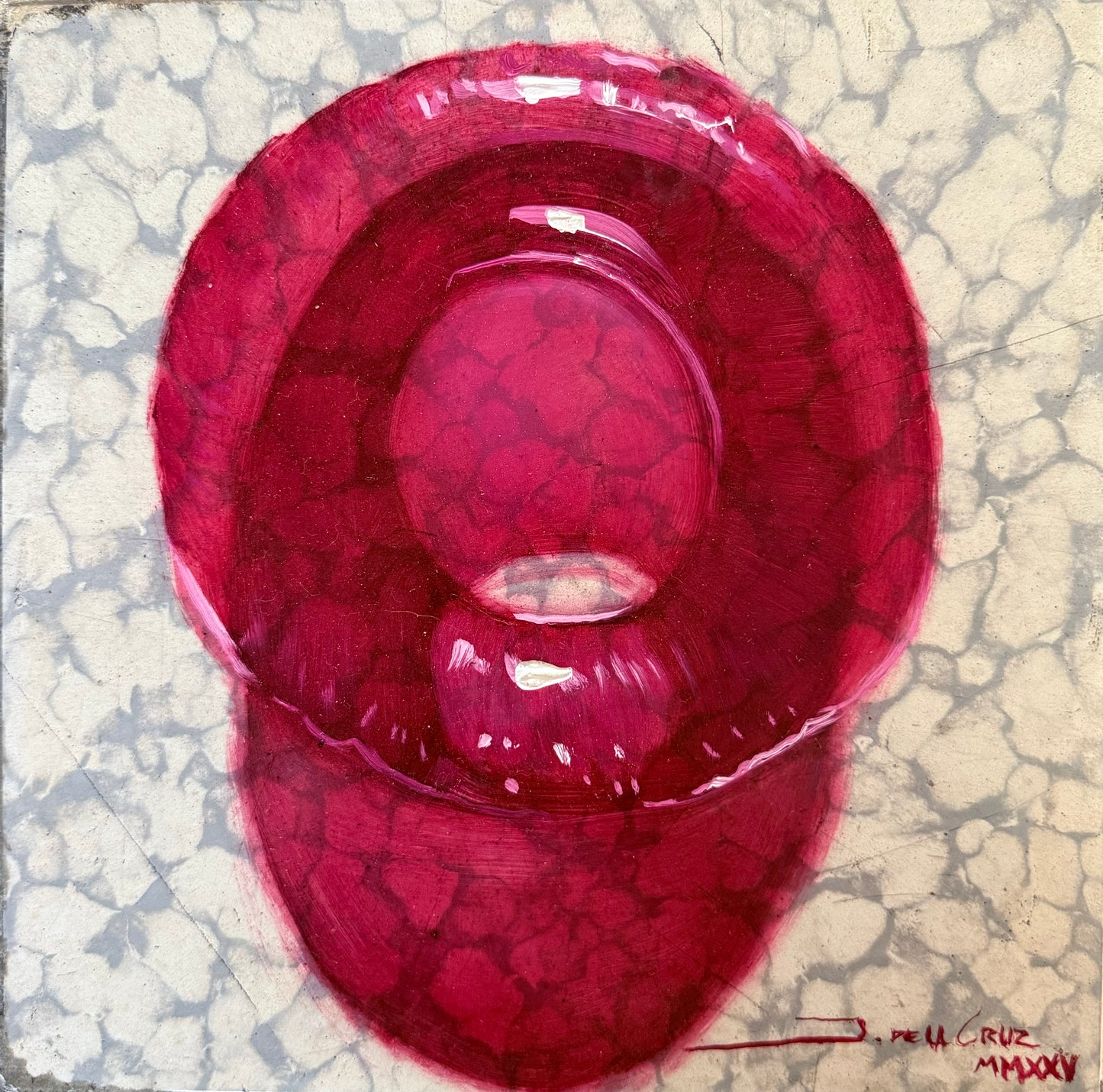 Jorge de la Cruz - Red / Óleo sobre mosaico vintage historico - 26 x 26 cm