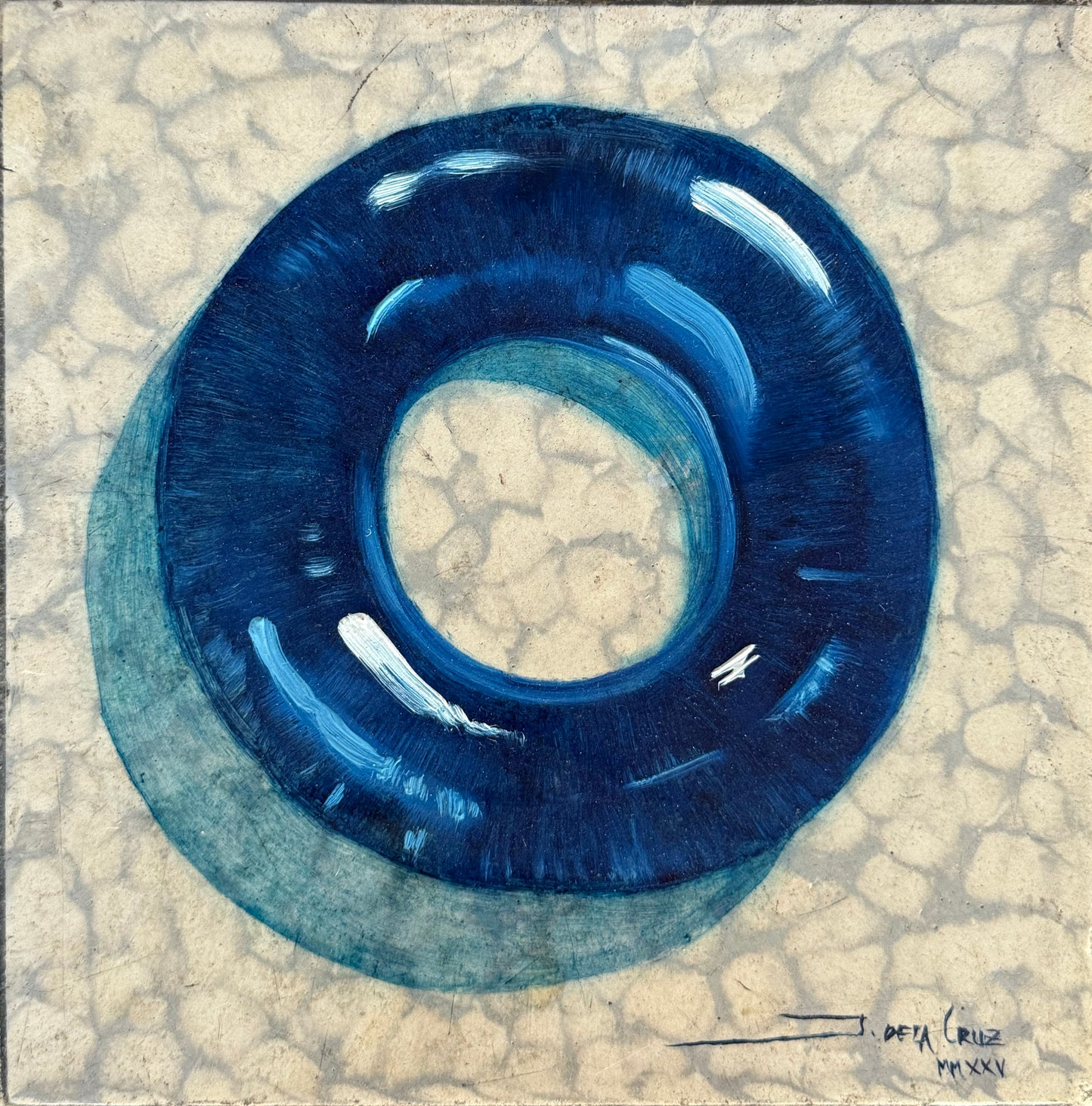 Jorge de la Cruz - Blue / Óleo sobre mosaico vintage historico - 26 x 26 cm