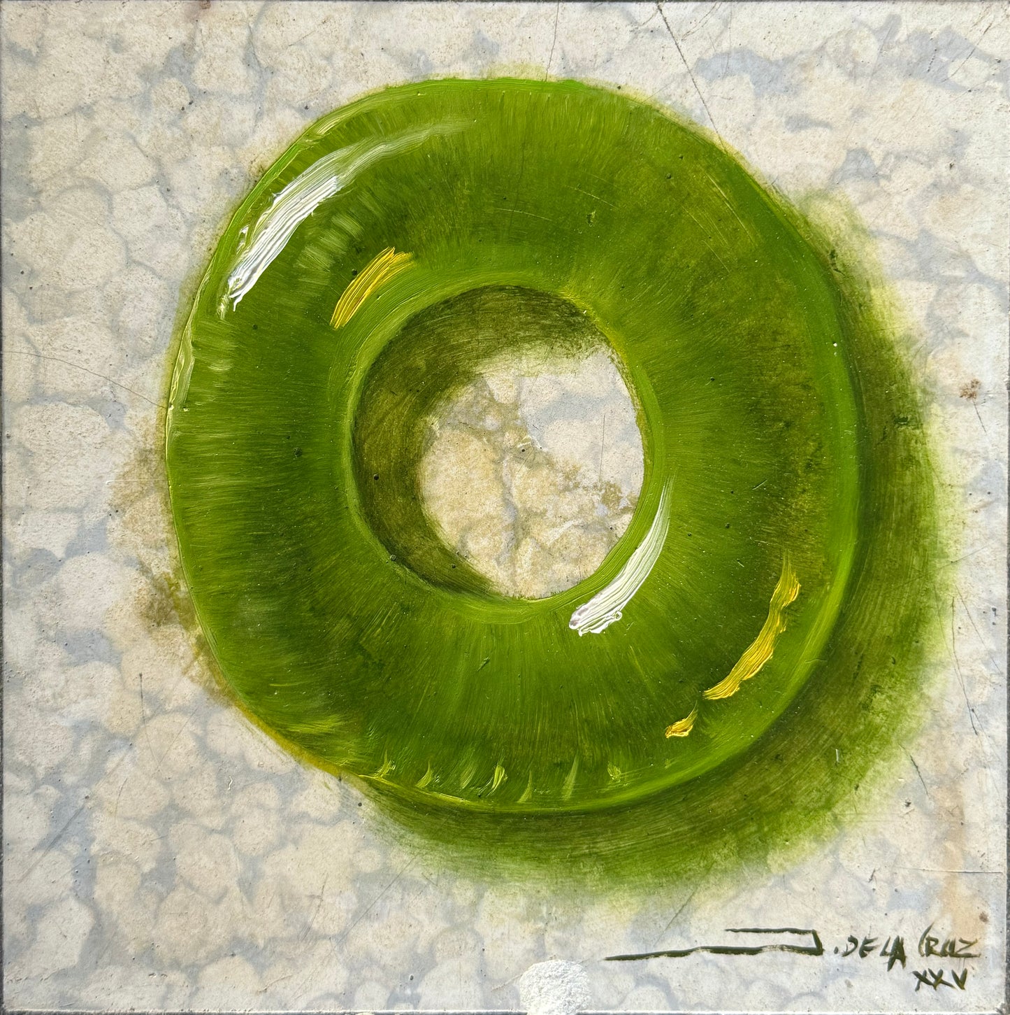 LOTE 012 / Jorge de la Cruz - Green / Óleo sobre mosaico vintage histórico - 26 x 26 cm