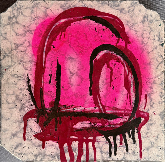 LOTE 079 / Feng Villalpando - Rojo / Aerosol sobre mosaico vintage histórico - 26 x 26 cm