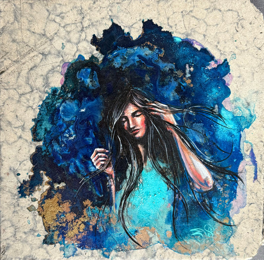 LOTE 111 / Maye Mora Salas - Nostalgias / Acrílico y polvo de oro sobre mosaico vintage histórico - 26 x 26 cm