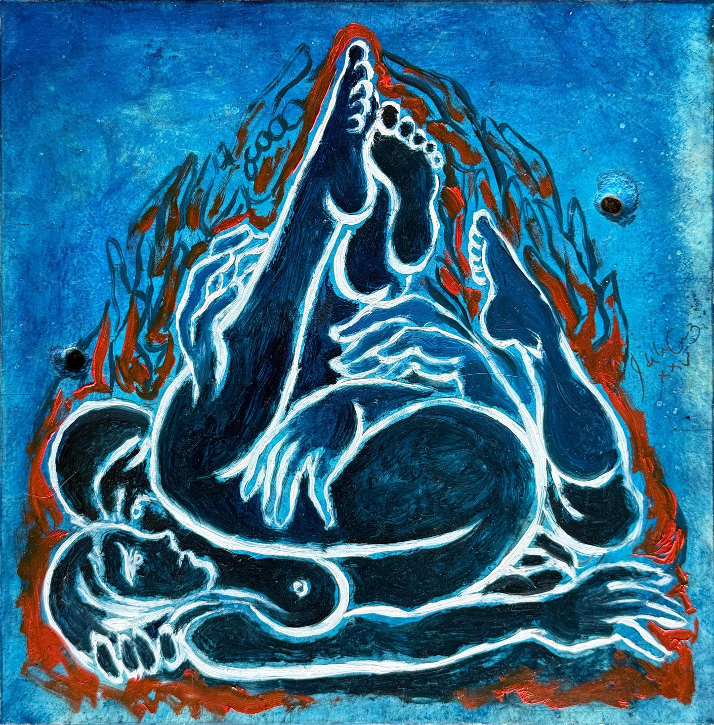 Juan de la Cruz  - Concupiscentes / Óleo sobre mosaico vintage historico - 26 x 26 cm