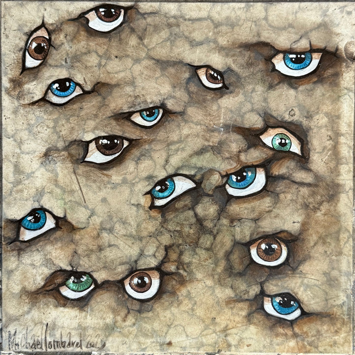 Mike Lombard - El decimoquinto ojo / Mixta sobre mosaico vintage historico - 26 x 26 cm