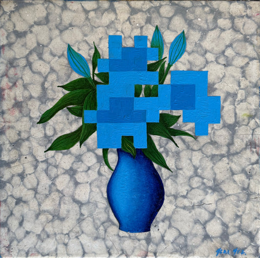 LOTE 051 / Alejandro Martinez - Flores de jardín II / Óleo sobre mosaico vintage histórico - 26 x 26 cm