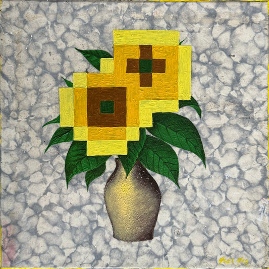 LOTE 017 / Alejandro Martinez - Flores de jardín I / Óleo sobre mosaico vintage histórico - 26 x 26 cm
