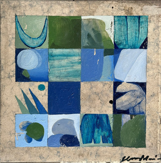 LOTE 041 / Juan Salmón - Vestigios I / Óleo sobre mosaico vintage histórico - 26 X 26 cm
