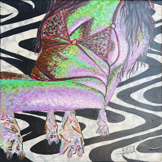 LOTE 055 / 90114 Hugo Gutiérrez - Sedentario / Acrilico sobre mosaico vintage histórico - 26 x 26 cm