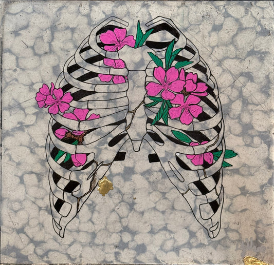 Myrna Valdez - Emociones incontenibles / Mixta sobre mosaico vintage historico - 26 x 26 cm