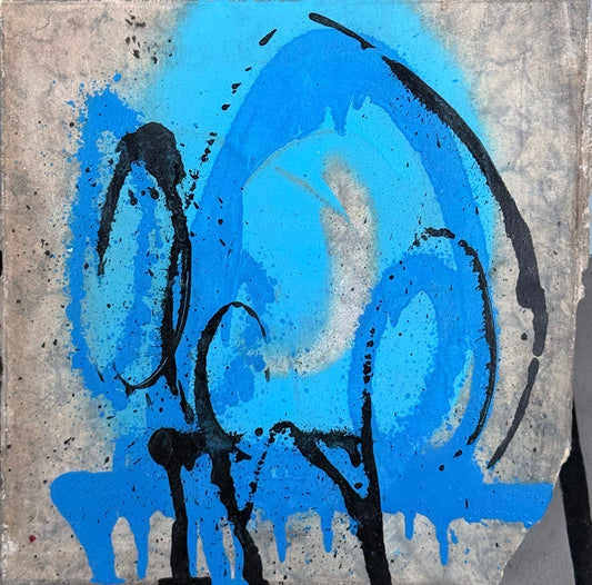 LOTE 130 / Feng Villalpando - Azul / Aerosol sobre mosaico vintage histórico - 26 x 26 cm