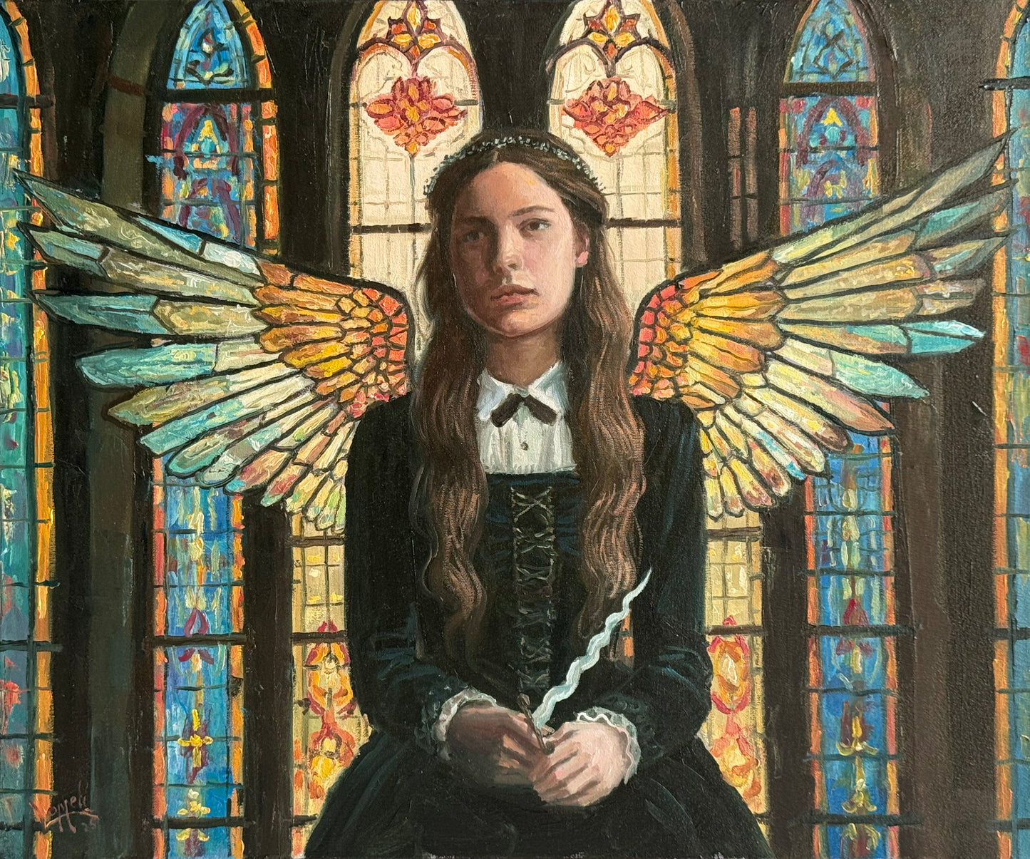 Lote 11 - Hiran Lomeli - Ángel Vengador / Óleo sobre tela - 50 x 60 cm