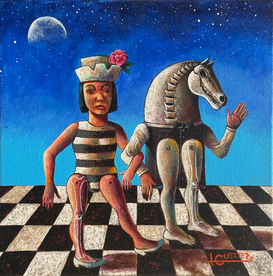 Lote 05 - Ignacio Guerrero - Mujer mutante con novio ídem / Acrilico sobre tela - 30 x 30 cm