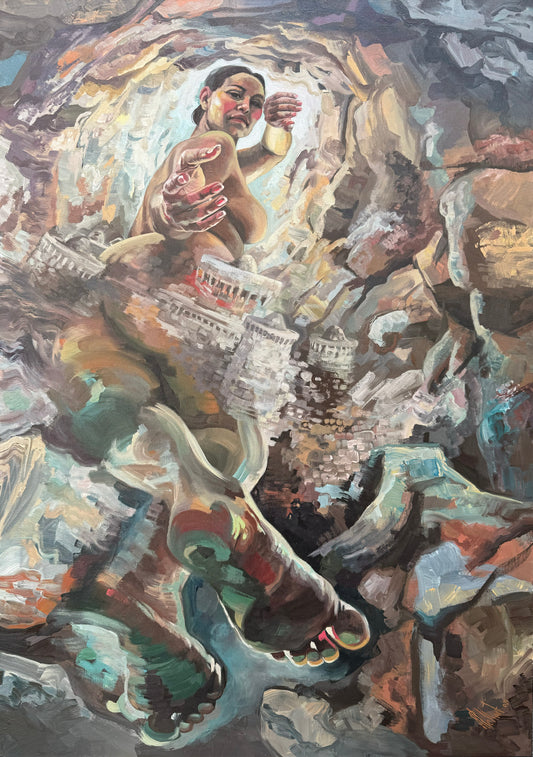 Pieza 32 - Homero Regla - "Mujer Nurag" / acrilico sobre tela - 135 x 90 cm