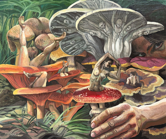 Pieza 35 - Homero Regla - "3 janas, 1 nurag" / acrilico sobre tela - 30 x 40 cm