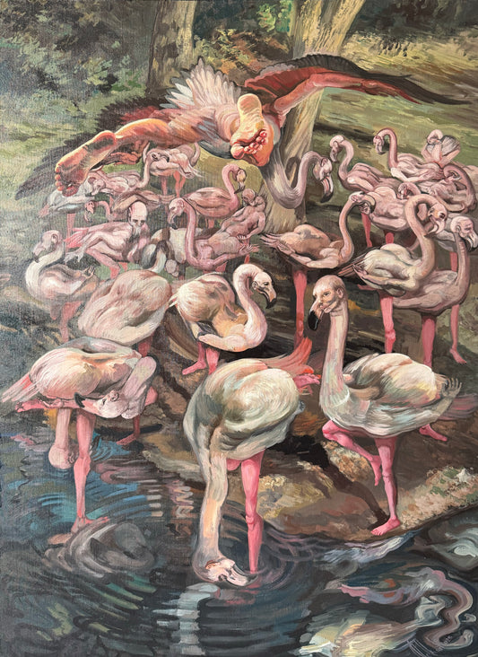 Pieza 45 - Homero Regla - "Circulo flamingo" / acrilico sobre tela - 120 x 80
