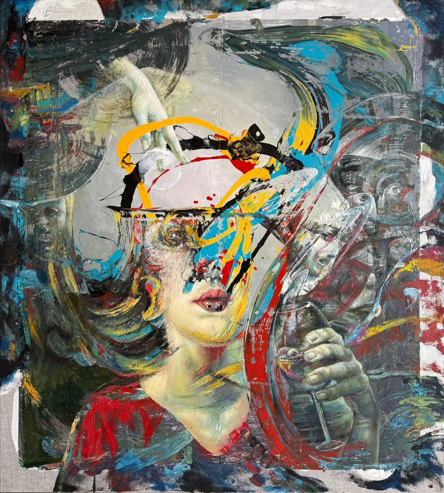 Pieza 76 - Israel Zzepda - "Otros planos en el vino" / óleo sobre tela - 110 x 100 cm