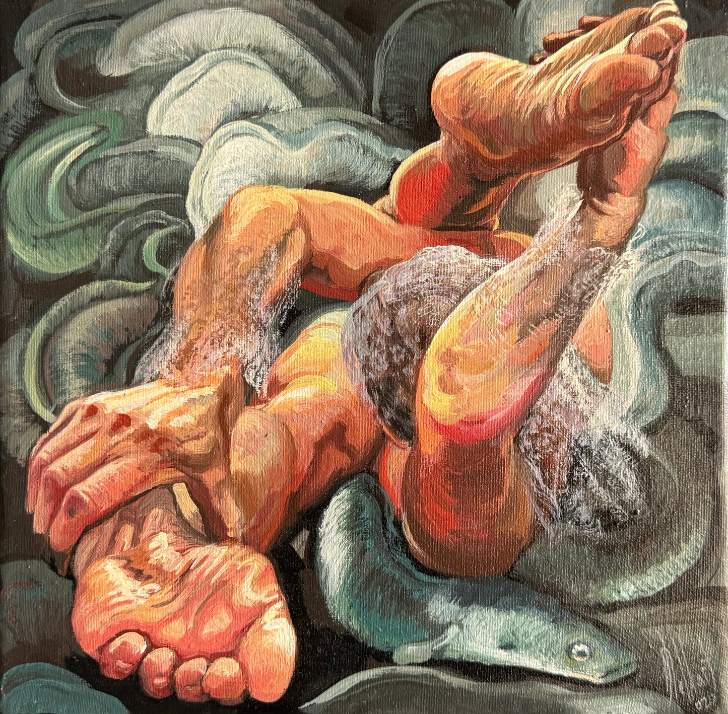 Pieza 34 - Homero Regla - "Redes y anguilas" / acrilico sobre tela - 30 x 30 cm