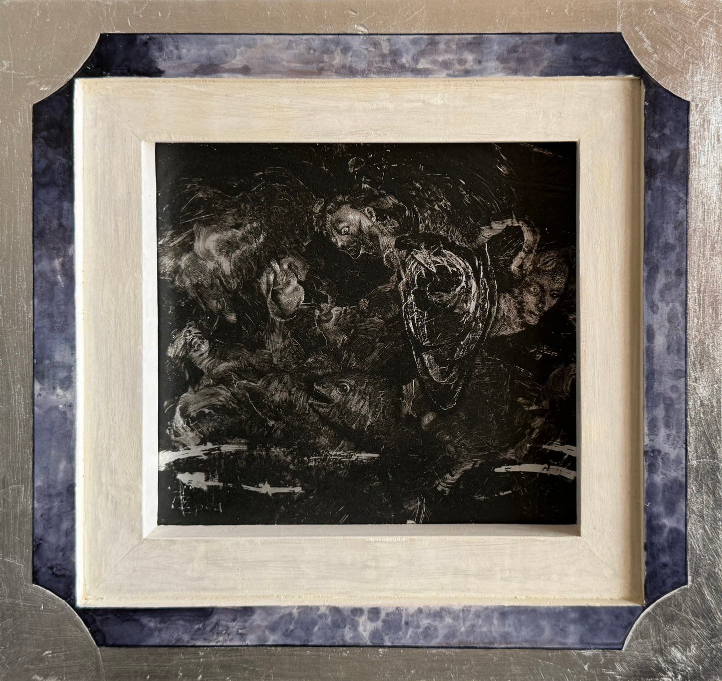 Pieza 93 - Israel Zzepda - "pensamientos del córazon" / tinta fuego sobre aluminio - 18 x 19 cm