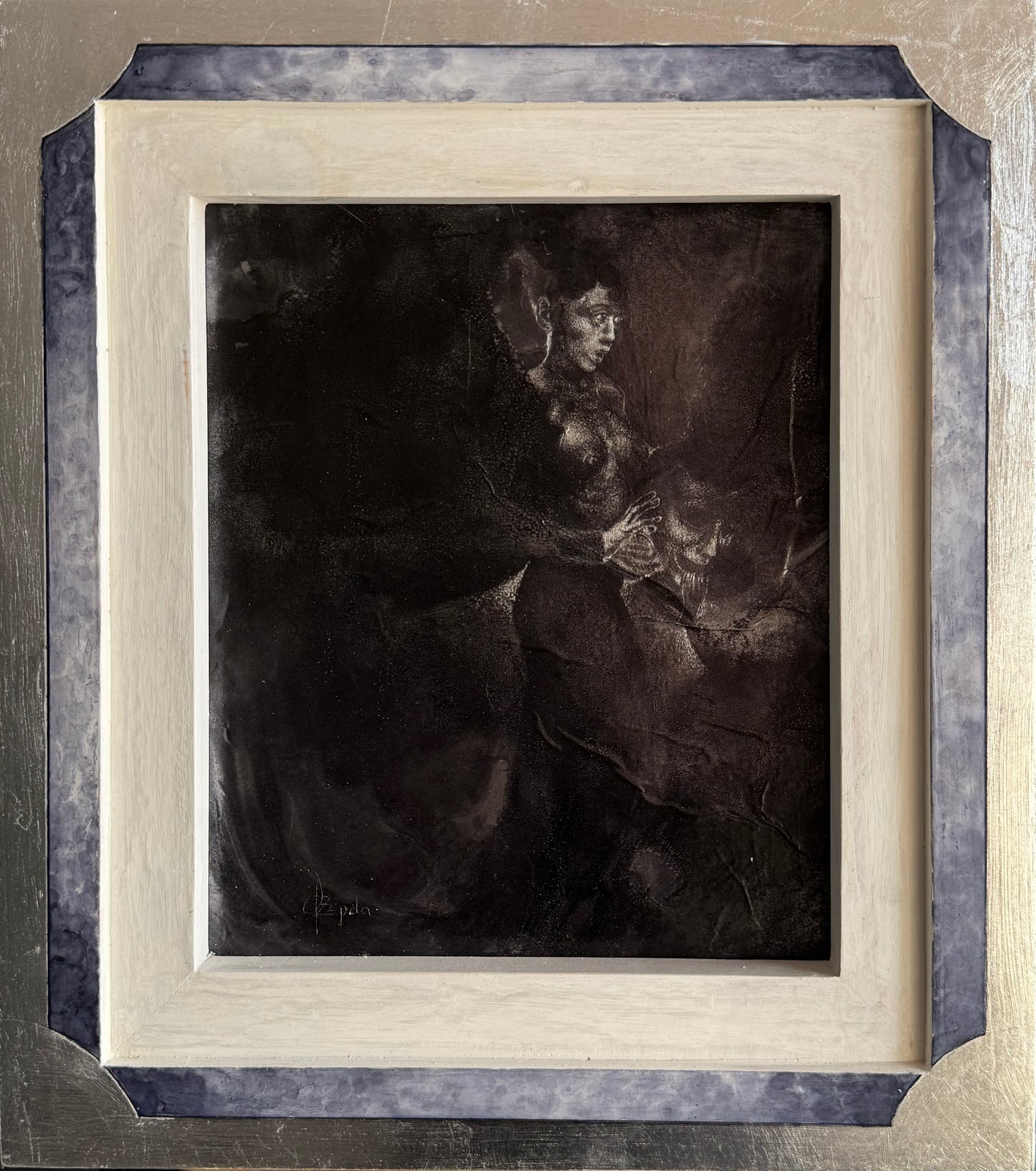 Pieza 86 - Israel Zzepda - "identidad en mano" / tinta fuego sobre aluminio - 20 x 24 cm