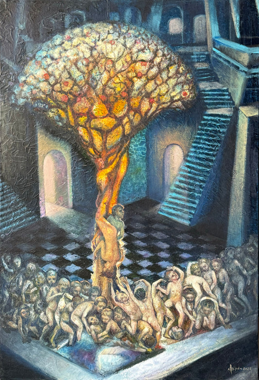 Pieza 67 - Israel Zzepda - "Mi árbol y fuente" / óleo y acrilico sobre tela - 90 x 60 cm