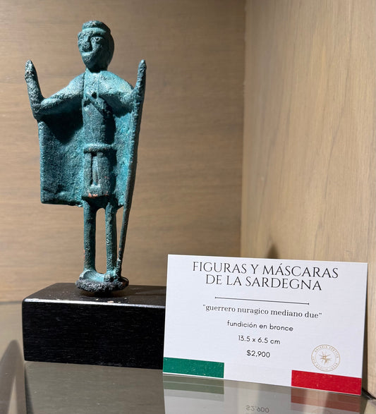 Pieza 15 - Figuras y máscaras de la Sardegna - "guerrero nuragico mediano due" / fundición en bronce - 13.5 x 6.5 cm